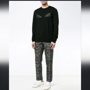 Fendi Roma Rubberized Stud Monster Eyes mens wool and cotton Sweater Black li…